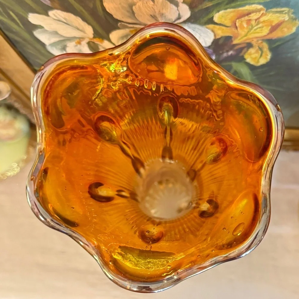 Antique Imperial Carnival Glass 1912 Marigold Beaded Bullseye Swung Vase